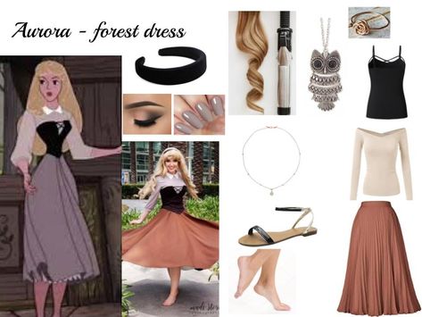 Aurora - forest halloween costume created by Macy Aurora Forest Dress, Modern Aurora Costume, Disney Princess Costumes Diy Women, Aurora Outfits Sleeping Beauty, Subtle Disney Costumes, Aurora Modern Outfit, Aurora Sleeping Beauty Costume Diy, Princess Aroura Halloween Costume, Diy Aurora Costume Women