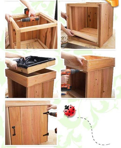 Diy Outdoor Trash Can, Waterproof Garden Storage, Diy Planters Outdoor, Raised Planter Boxes, Outdoor Box, Outdoor Trash Cans, Garden Organization, Garden Planter Boxes, Wood Art Projects