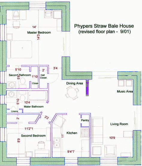 Straw Bale House Plans Layout, Small Home Floor Plans, Straw Bale House Plans, Straw Bale Building, Craftsman Floor Plan, Straw Bale Construction, Passive Solar Homes, Lodge House, Straw Bale House