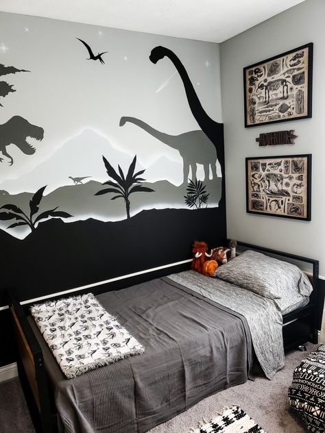 Coastal Wallpaper Accent Wall, Boy Room Themes, Dinosaur Room Decor, Toddler Boy Room Decor, Dinosaur Bedroom, Coastal Wallpaper, Kids Bedroom Inspiration, Toddler Boys Room, Toddler Rooms