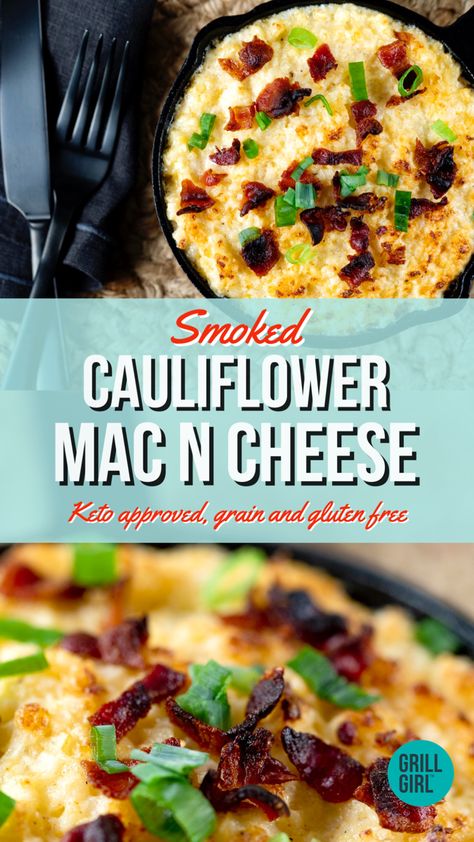 Ditch the carbs but keep the flavor with this smoked cauliflower mac n cheese recipe that can be baked in your oven or your smoker for added flavor! Smoked Cauliflower, Cauliflower Mac N Cheese, Keto Cauliflower Mac And Cheese, Cauliflower Mac And Cheese Recipe, On The Smoker, Smoked Mac And Cheese, Finding Strength, Cauliflower Mac And Cheese, Cheesy Cauliflower