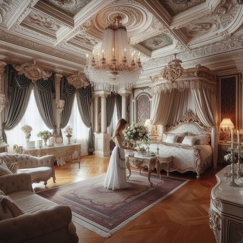 Old Money Master Room, Mansions Interior, Princess Bedrooms, Mansion Bedroom, Royal Room, Royal Bedroom, Chateaux Interiors, Historical Interior, Luxury Mansions Interior