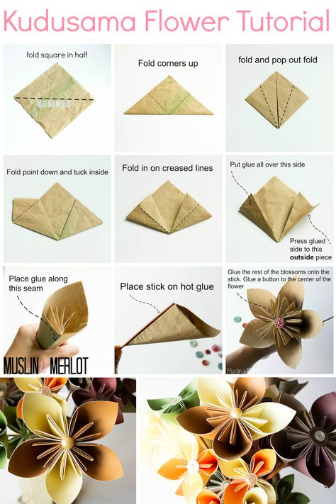 Make your own flowers for parties, presents or home decor! Kusudama Flower Tutorial. Diy Origami Home, Diy Origami Home Decor, Origami Home Decor, Origami Flowers Tutorial, Tutorial Origami, Origami Ball, Folding Origami, Flower Craft, Paper Flowers Craft