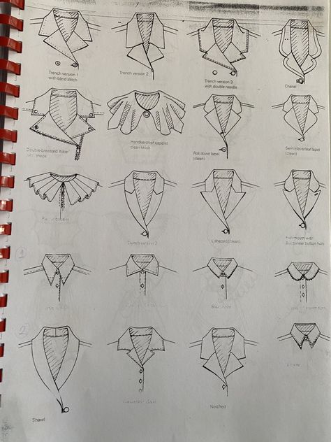 Bodice Dart Placement, How To Draw Ruffles On A Collar, Collars Drawing, Sleeves Technical Drawing, Collars Illustration, Collar Technical Drawing, Collar Sketch, Drawing Collar, Collar Types