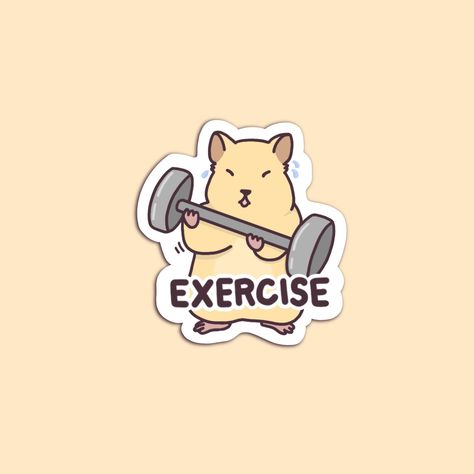 A motivation sticker perfect to remind one to exercise!  All Stickers are laminated, water-resistant, and come with a freebie! Stickers are very durable, long lasting, and weather resistant. All art is made by me! If you enjoy the art, please consider checking out my store! Exercise Stickers, Exercise Funny, Hamster Sticker, Freebie Stickers, Nice Tattoos, Motivational Stickers, Colorful Stickers, Motivational Sticker, Mouse Rat