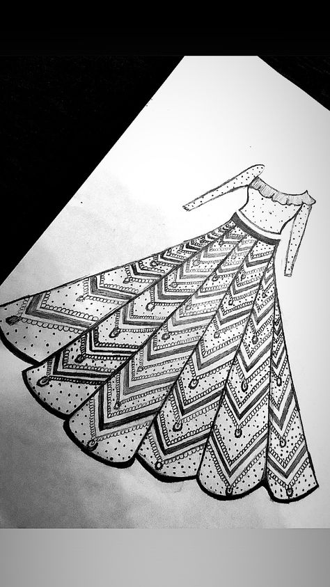 Chaniya Choli Sketch Drawing, Lehnga Sketching, Lehnga Illustration Sketch, Lehenga Drawing, Symmetrical Pictures, Choli Ideas, Basic Illustration, Designing Dress, Beautiful Pencil Sketches