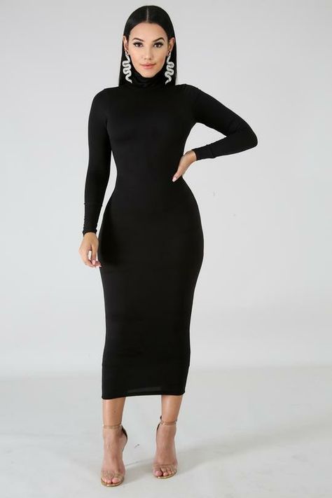 Bodycon Office Dress, Black Long Bodycon Dress Outfit, Black Long Dress Turtle Neck, Turtle Neck Black Dress Long Sleeve, Sweater Dress Long Black, Luxury Black Long Sleeve Winter Dress, Long Black Dress Outfit, Dope Fashion Outfits, Women Office Outfits