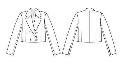 Cropped Blazer Technical Drawing, Blazer Flat Drawing, Blazer Technical Drawing, Blazer Drawing, Jacket Drawing, Pattern Sketch, Flat Drawings, Fashion Figure Drawing, Blazer Pattern