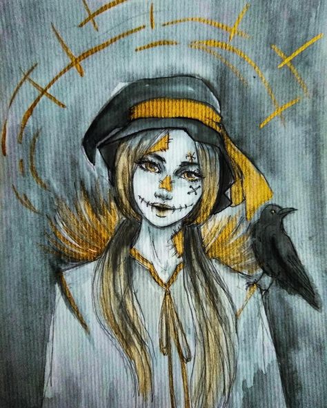 Scarecrow Drawing, Scarecrow Art, Scarf Drawing, Halloween Makeup Diy, Ink Illustration, Female Character, Sketch Painting, Female Character Design, Paint Ideas