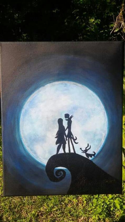 Monsieur Jack, Nightmare Before Christmas Jack Sally, Nightmare Before Christmas Drawings, Disney Canvas, Disney Paintings, Nightmare Before Christmas Jack, Cute Canvas Paintings, Easy Canvas Art, Canvas Painting Designs