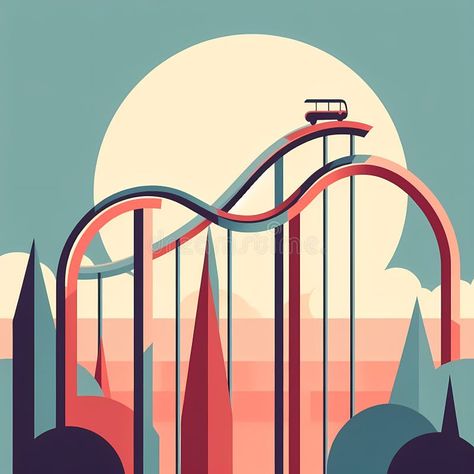 Illustration about a colorful retro landscape illustration with organic roller coaster, Generative AI. Illustration of amusement, attraction, modernism - 306336515 Roller Coaster Illustration, Park Design Concept, Roller Coaster Design, Retro Backgrounds, Theme Park Design, Retro Landscape, Park Design, Retro Background, Coaster Design