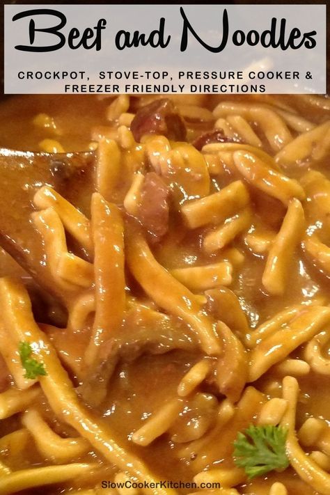 This simple and easy slow cooker beef and noodles recipe is amazingly delicious! And we're providing alternate cooking options here too. So even if you forget to toss it in the crockpot, you can still make it in your instant pot, on the stove-top or bake it in the oven. You can also opt for making it a freezer meal. Then you can have it on hand any time you want to enjoy homemade beef and noodles :) Crockpot Beef And Noodles Reames, Slow Cooker Reames Noodles, Recipes With Reames Noodles, Beef And Noodles Reames, Beef And Reames Noodles, Beef And Noodles With Reames Noodles, Reames Noodles Recipes, Beef And Noodles Stove Top, Slow Cooker Beef And Noodles