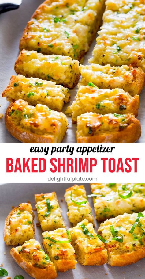 a tray of baked shrimp toast Katie Lee Shrimp Toast, Appetizer With Shrimps, Baked Shrimp Toast Recipe, Texas Toast Appetizers, Appetizer Recipes With Shrimp, Party Shrimp Appetizers, Puff Pastry Shrimp Appetizers, Shrimp Bites Appetizers, Make Ahead Shrimp Appetizers