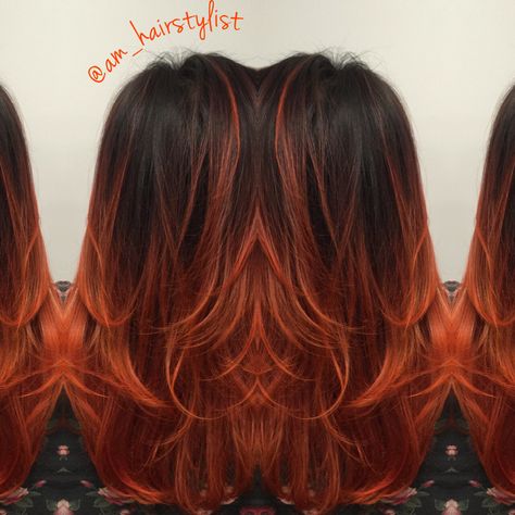 Matrix orange lacquers over a #balayage #ombre @am_hairstylist @aandahaircare #haircolor Black To Orange Ombre Hair, Orange Balayage, Orange Ombre Hair, Dark Ombre Hair, Red Ombre Hair, Warm Scarves, Ombre Hair Extensions, Balayage Ombre, Ombré Hair