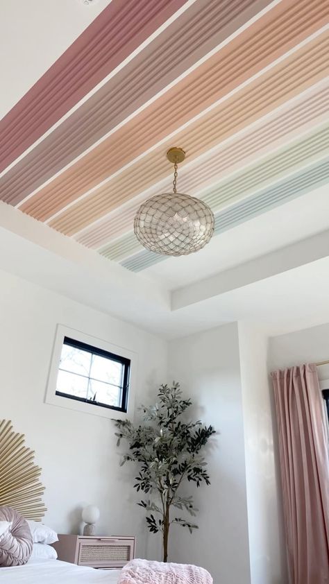 Boho Rainbow Room Decor, Boho Rainbow Room, Rainbow Ceiling, Lauren Burke, Rainbow Girls Room, Funky Bathroom, Rainbow Home Decor, Lauren Elizabeth, Accent Ceiling