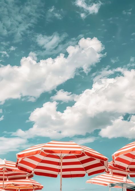 Beach umbrellas sky outdoors horizon. | free image by rawpixel.com / Pinn Red Beach Umbrella, Vintage Beach Photos, Summer Umbrella, Nice Designs, Aesthetic Architecture, Summer Aesthetics, Red Beach, Awesome Designs, Art Idea