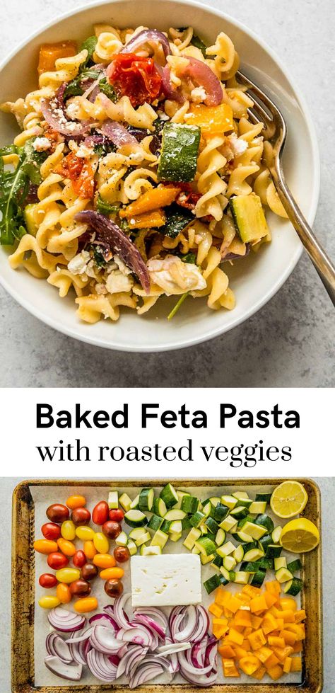 Veggie Pasta Recipes, Veggie Pasta, Feta Pasta, Baked Vegetables, Tasty Vegetarian Recipes, Vegetarian Dinners, Idee Pasto Sano, Vegetarian Dinner, Delicious Vegetarian