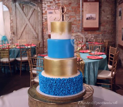 Sky Blue and Gold Wedding Cake Sky Blue And Gold Wedding, Blue And Gold Wedding Cake, Blue And Gold Wedding, Gold Wedding Cake, Blue And Gold, Gold Wedding, Wedding Cake, Sky Blue, Wedding Cakes