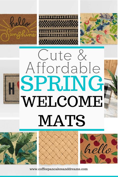 Small Front Door Decor, Patio Decor Inspiration, Small Front Porch Decor, Cute Doormats, Porch Styling, Outdoor Jute Rug, Coffee Pancakes, Front Door Decor Ideas, Farmhouse Mantle Decor