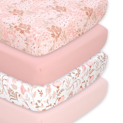 PRICES MAY VARY. Sweet Baby Girl Sheets Set – This Whimsical Floral 4 pack crib sheet set in pink and tan are the perfect start for your baby girl Super Soft and Breathable – The fabrics in our fitted crib sheets have been carefully selected to be soft, comfortable, and breathable. Made from 100% microfiber, these baby crib sheets will be the perfect addition to your little one's nursery High Quality & Easy Care – Designed to be fade resistant and machine washable for easy care. For best long-te Light Pink Baby Nursery, Vintage Floral Nursery Decor, Vintage Floral Nursery, Baby Girl Crib Sheets, Baby Room Closet, Crib Sheets Girl, Pink Crib, Floral Nursery Decor, Baby Crib Sheets