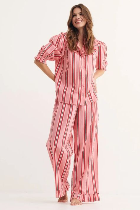 Soft Robes, Mid Length Sleeves, Striped Pyjamas, Women Nightwear, Pink And Red, Red Stripe, Pj Sets, Cami Dress, Striped Long Sleeve