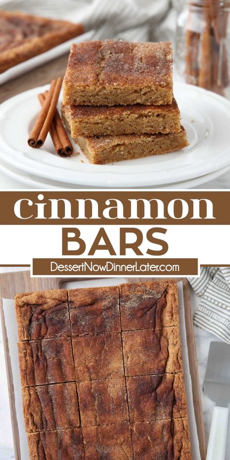 Cinnamon Bars are made from a rich brown sugar cookie dough and topped with plenty of cinnamon-sugar for a soft and chewy dessert bar. It's the perfect blend of sweetness and spice for a cozy treat any time of year! Cinnamon Brownie Recipes, Bars For A Crowd Easy, Brown Sugar Dessert Recipes, Cinnamon Bars Recipe, Brown Sugar Bars, Cinnamon Sugar Recipes, Cinnamon Bars, Crisp Recipes, Bars Dessert