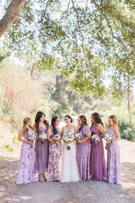 Bridesmaid Dresses Different Styles And Colors, Mixed Fabrics Bridesmaid Dresses, Bridesmaid Dresses Different Shades Of Purple, Lavender Shades Bridesmaid Dresses, Different Color Purple Bridesmaid Dresses, Liliac Bridesmaid Dresses, None Matching Bridesmaid Dresses, Spring Bridesmaid Dresses Lavender, Purple Boho Bridesmaid Dresses