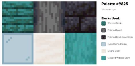 Block Palettes - Trendy Block Palettes - Google Chrome Minecraft Color Palette Prismarine, Minecraft Block Palette Quartz, Best Minecraft Block Combinations, Minecraft Deep Slate Palette, Blue Block Pallet Minecraft, Block Pallette Ideas Minecraft, Minecraft Blue Color Palette, Minecraft Color Palette Blocks, Blue Minecraft Block Palette