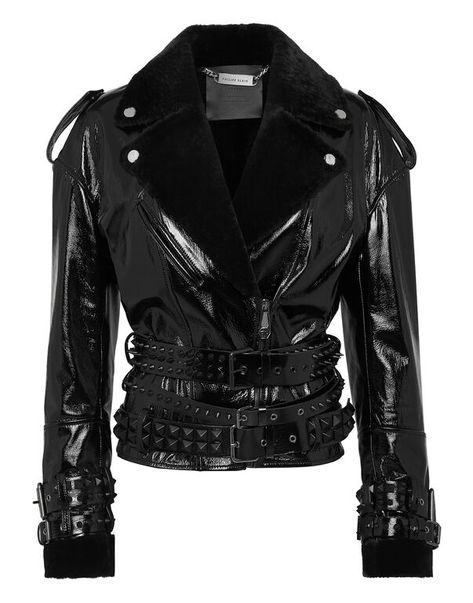 Patent Leather Jacket, Wishlist 2024, Leather Jacket Black, New Looks, Philipp Plein, Leather Jackets Women, Fur Collars, Collar And Cuff, Fur Collar