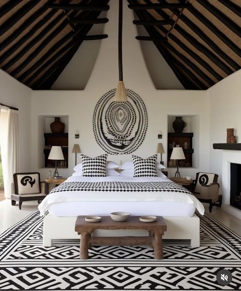 African Decor Bedroom, Greek House Interior, Modern African Decor, African Room, Bali Style Home, African Interior Design, Mexican Hacienda, African House, African Inspired Decor