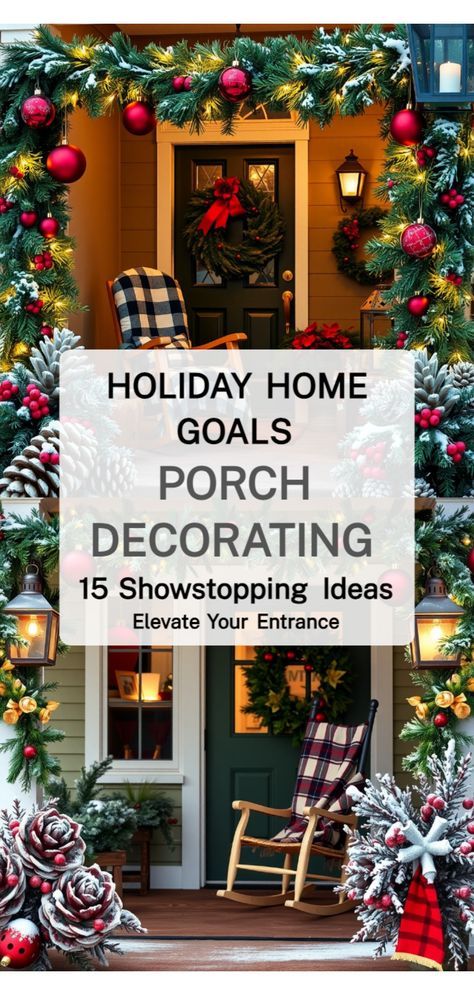 Outdoor Railing Decoration Christmas, Fun Christmas Porch Decor, Christmas Front Porch Railing Decor, Decorating Porch For Christmas, Christmas Porch Garland, Outdoor Garland Ideas, Porch Garland Ideas, Xmas Porch Decor Ideas, Front Porch Christmas Decor Ideas Diy