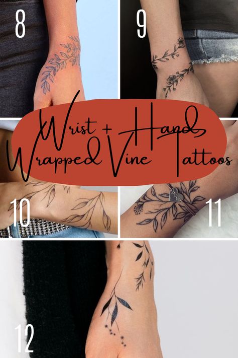 Vine Tattoo Ideas (47+) to Represent Thriving + Surviving - tattooglee Vine Tattoo Ideas, Wrist Hand Tattoo, Rose Vine Tattoos, Arm Wrap Tattoo, Flower Vine Tattoos, Wrap Around Wrist Tattoos, Thumb Tattoos, Wrap Around Tattoo, Around Arm Tattoo