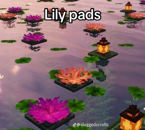 Minecraft Floating Garden, Minecraft Pool Ideas Design, Minecraft Lilypad, Minecraft Lake Ideas, Minecraft Interior, Minecraft Banner Designs, Minecraft Interior Design, Bangunan Minecraft, Minecraft Banners