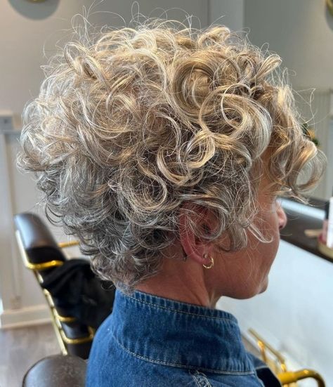 Over 50 Voluminous Curly Gray Pixie Short Layered Curly Hair, Gray Pixie, Short Curly Cuts, Short Curly Bob Hairstyles, Haircuts 2024, Short Curly Hairstyles For Women, Short Wavy Haircuts, Grey Hair Over 50, Curly Pixie Hairstyles