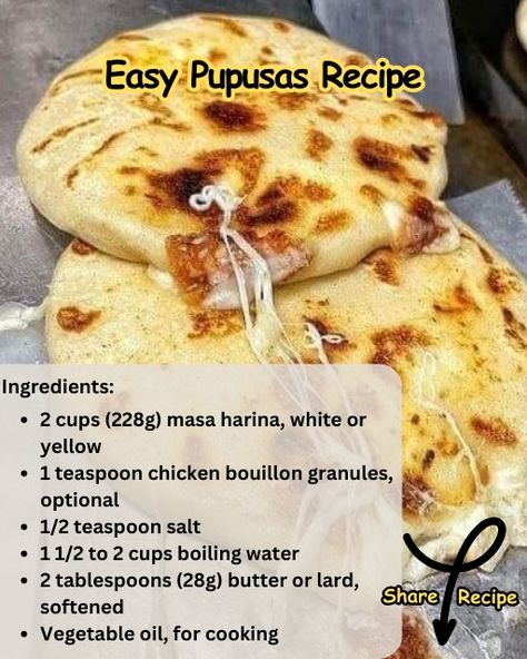 Easy Recipes How To Make Pupusas Recipes, Tortilla Recipe Masa, Easy Pupusas Recipe, Pupusas Recipe Beef, Pupusas Recipe Easy, Papusa Recipe Easy, Pupusas Recipes, Easy Hispanic Recipes, Cheese Pupusas Recipe