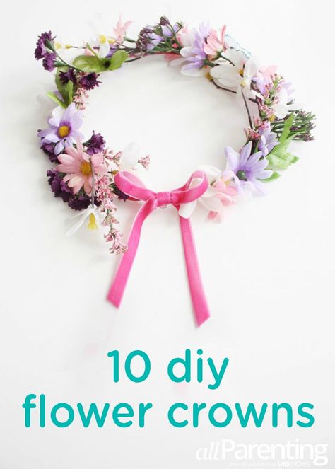 These 10 DIY flower crowns are great for playtime or birthday celebrations. Your baby or toddler will look adorable in this headdress while celebrating her first, second, or third birthday. Diy Flower Crowns, Diy Floral Crown, Crown Kids, Crown Accessories, Ideas For Flowers, Crown Diy, Flowers Crown, Diy Flower Crown, Crown For Kids