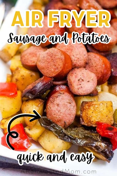 Air fryer sausage and potatoes is a quick and easy home cooked meal ready in about 20 minutes. Made with smoked sausage, potatoes, peppers and onions with a flavorful seasoning blend. Air Fryer Smoked Sausage And Potatoes, Air Fryer Smoked Sausage And Veggies, Air Fryer Sausage And Potatoes, Air Fryer Smoked Sausage, Potatoes Peppers And Onions, Smoked Sausage Potatoes, Smoked Sausage And Potatoes, Air Fryer Sausage, Easy Home Cooked Meals