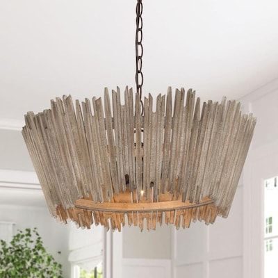 Shop lnc 3-light antique gray wood barn crate drum modern farmhouse chandelier in the chandeliers section of Lowes.com Island Chandelier Kitchen, Color Chandelier, Farmhouse Chandelier Lighting, Transitional Style Decor, Weathered Wood Finish, Handmade Chandelier, Cage Chandelier, Island Chandelier, Wooden Chandelier