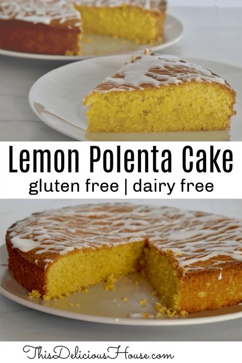 Lemon Polenta Cake with a lemon glaze is a simple and naturally gluten free and dairy free treat that's perfect for Italian dessert, breakfast, or a midday snack! #lemonpolentacake #polenta Lemon Polenta, Lemon Polenta Cake, Gluten Free Lemon Cake, Polenta Cake, Polenta Cakes, Polenta Recipes, Dairy Free Treats, Dessert Breakfast, Midday Snack