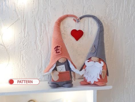 Check out this item in my Etsy shop https://www.etsy.com/listing/1129319146/valentines-day-decor-set-personalized Gnome Sewing, Plush Diy, Baby Mobil, Heart Plush, Diy Sewing Tutorials, Gnome Ornaments, Felt Pattern, Gnome Patterns, Handmade Heart