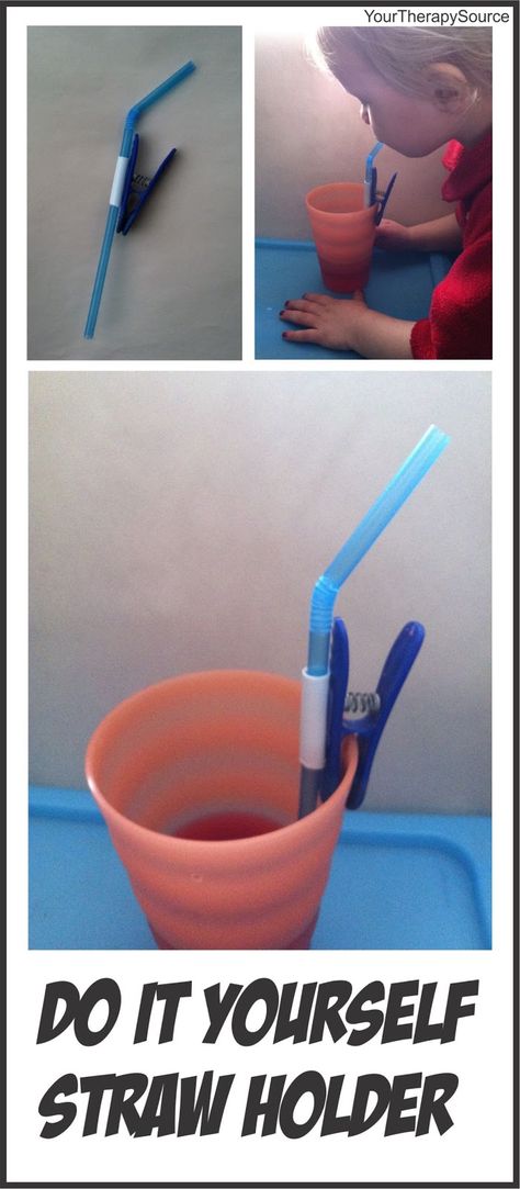 Your Therapy Source: Adapted Straw-DIY straw holder. Pinned by SOS Inc. Resources. Low Tech Assistive Technology, Adaptive Equipment Diy, Adaptive Devices, Adaptive Tools, Diy Straw, Straw Holder, Occupational Therapy Activities, Adaptive Equipment, Oral Motor