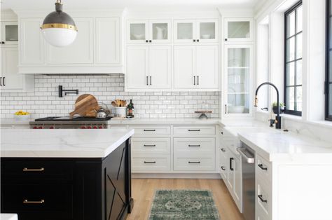 Backsplash Kitchen White Cabinets, Backsplash For White Cabinets, Custom Kitchen Remodel, White Kitchen Backsplash, White Tile Backsplash, White Subway Tile Backsplash, White Shaker Cabinets, Farmhouse Remodel, White Backsplash