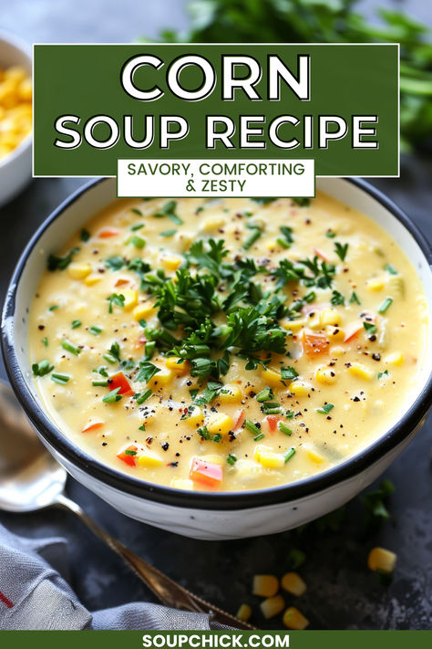 Corn Soup Recipe Summer Corn Soup Recipes, Roasted Corn Soup Recipes, Corn Soup Recipes, Sweet Corn Soup, Spicy Soup, Corn Soup, Creamy Corn, Roasted Corn, Savory Soups