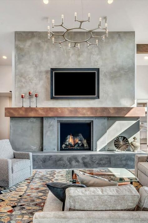 25+ Fireplaces With Shelves On Both Sides Ideas • Creatively Living Blog Black Tile Fireplace, Wall Units With Fireplace, Cement Furniture, Black Mantle, Concrete Counters, Concrete Sinks, Black Brick Wall, Fireplace Shelves, Concrete Fireplace