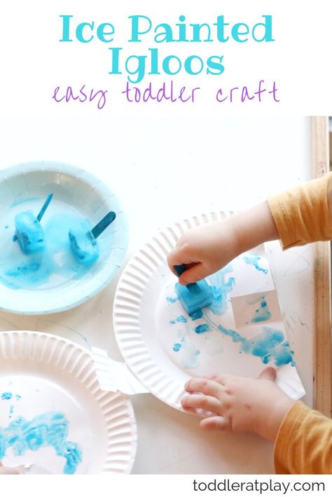 These Ice Painted Igloos are super easy to make and are so fun for young children! #igloocrafts #icepainting #toddlercraft Ice Crafts For Preschoolers, Attic Animal Crafts For Toddlers, Artic Animals Activities Toddler, Igloo Activities For Toddlers, Igloo Art For Toddlers, Ice Projects For Preschool, Arctic Art For Toddlers, Arctic Animals Toddler Crafts, I Is For Igloo Preschool