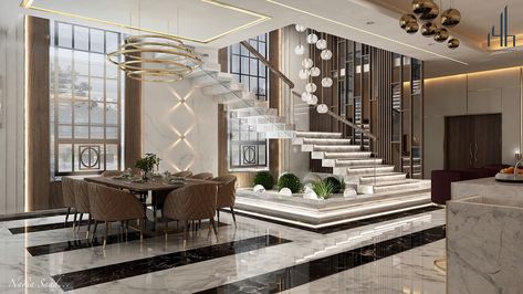 Ground floor design in (kSA) on Behance Ground Floor Design, درابزين السلم, درج السلم, Staircase Interior Design, Lift Lobby, Luxury Staircase, Staircase Design Modern, Stairs Design Interior, Luxury Inspiration