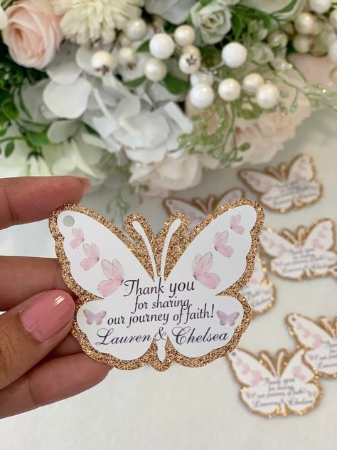 Baptism Butterfly Theme, Butterfly Favors Ideas, Butterfly Baptism Theme, Butterfly Decorations For Quinceanera, Butterfly Quinceanera Invitations, Butterfly Quinceanera Theme, Butterfly Baby Shower Favors, Butterfly Tags, Baptism Decorations Girl