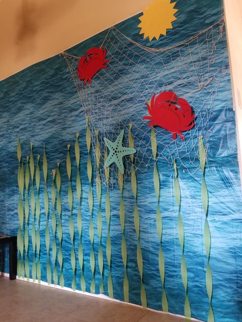 Ocean themed photo booth background Ocean Photo Booth, Under The Sea Photo Booth Props, Ocean Themed Photo Booth, Ocean Photo Backdrop, Under The Sea Prom Theme Backdrops, Sea Backdrop Ocean Themes, Aquarium Photos, Ocean Vbs, Spring Camping