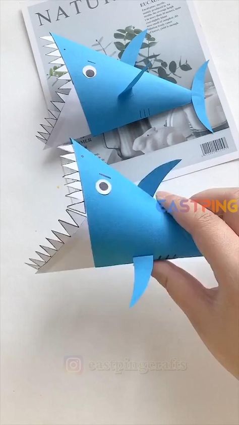 DIY Creative crafts-easy origami paper tutorial [Video] | Diy creative crafts, Paper crafts, Paper crafts for kids Shark Diy, Paper Flowers For Kids, Foster Kids, Paper Fish, Preschool Craft, Intellectual Development, Paper Craft Ideas, Hand Crafts For Kids, Flower Paper