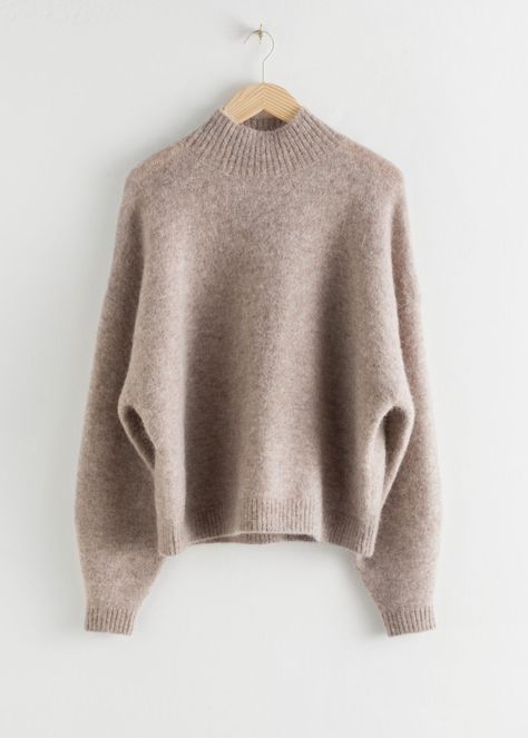 Oversized Fuzzy Wool Blend Sweater - Beige - Sweaters - & Other Stories Wool Knit Sweater, Oversize Pullover, Straight Clothes, Fuzzy Sweater, Crop Sweater, Wool Knit, Beige Sweater, Mock Neck Sweater, Sweaters Knitwear